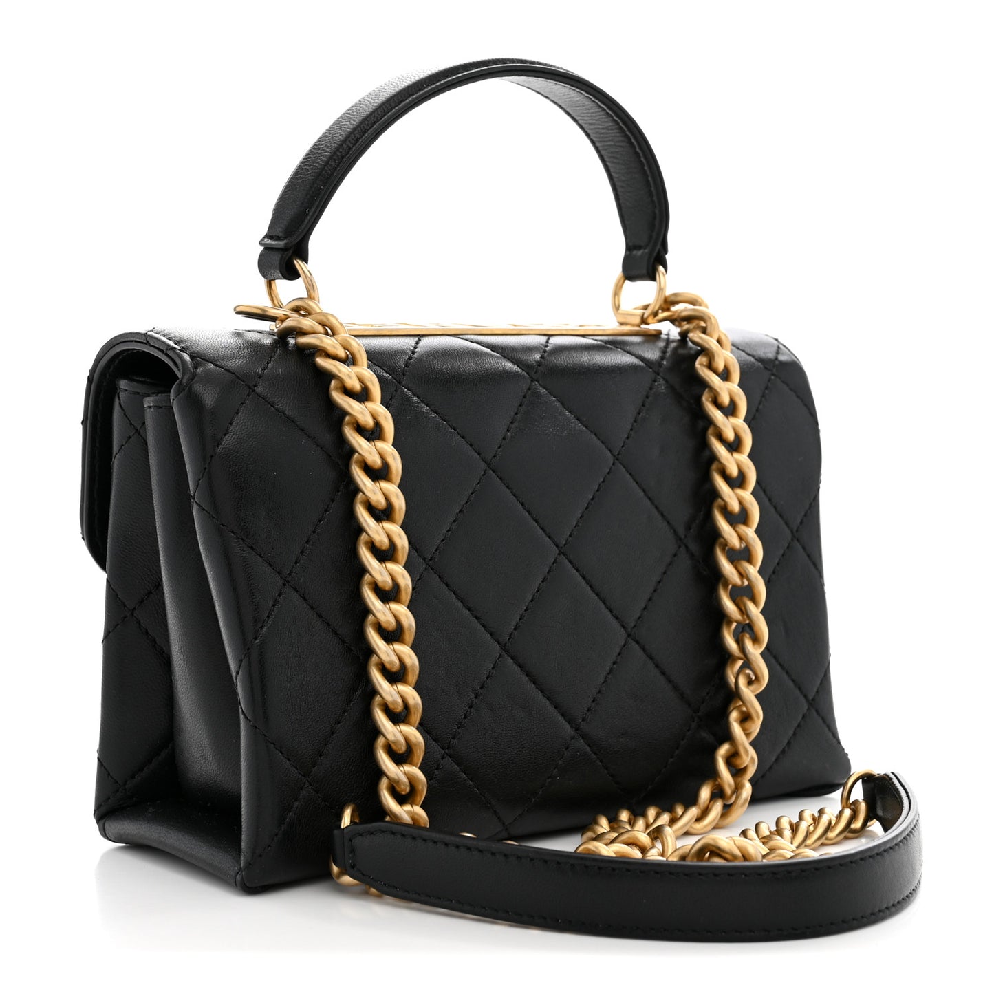 Lambskin Quilted Small Trendy Spirit Top Handle Bag Black