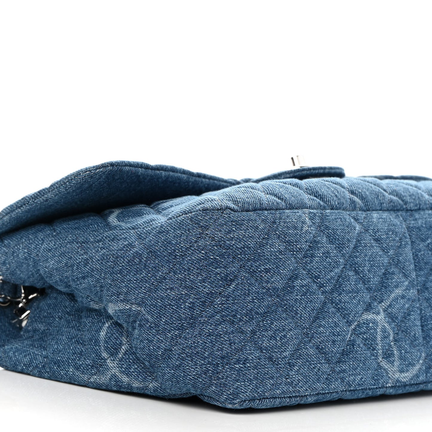 Denim Quilted CC Print Jumbo Single Flap Blue