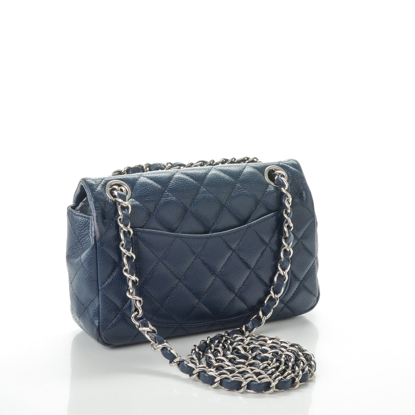 Caviar Quilted Mini Rectangular Flap Navy