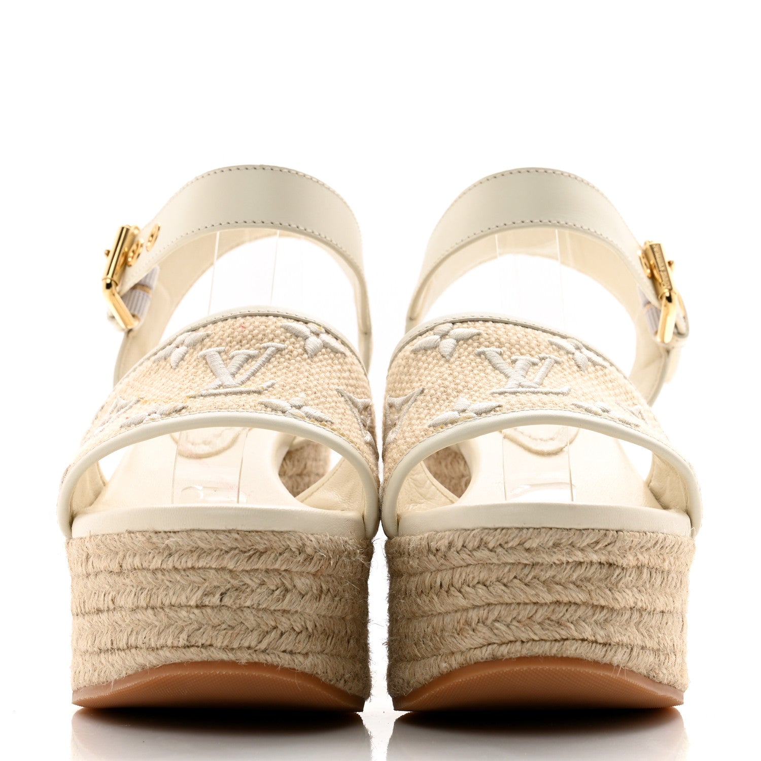 Louis Vuitton Canvas Monogram Starboard Espadrille Wedge Sandals 37 Beige White 2 of 10