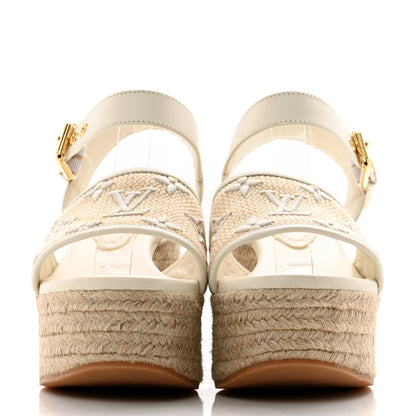 Louis Vuitton Canvas Monogram Starboard Espadrille Wedge Sandals 37 Beige White 2 of 10