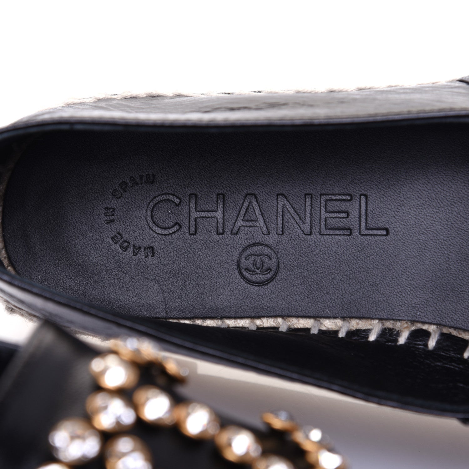 Chanel Patent Calfskin Crystal CC Espadrilles 36 Black 8 of 13