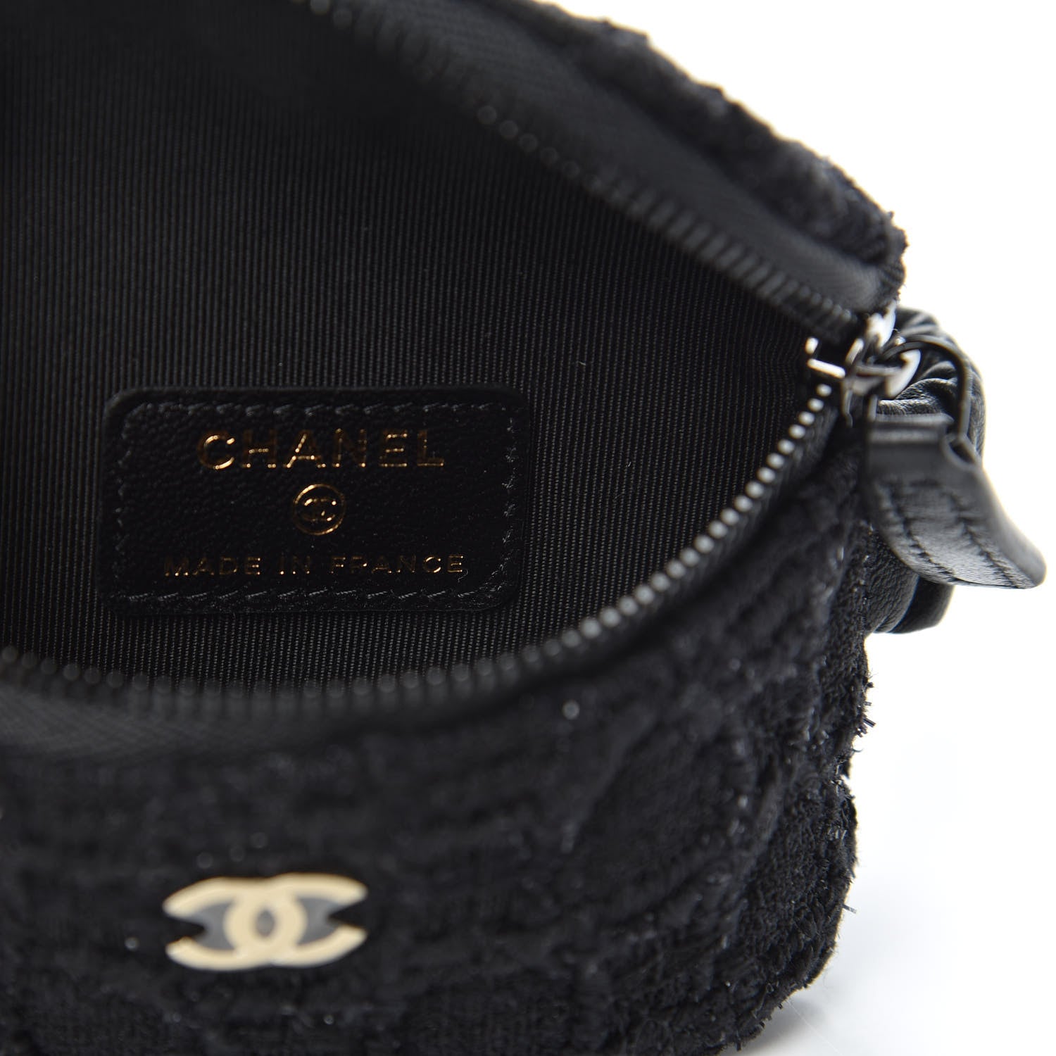 Chanel Tweed Lambskin Quilted Arm Coin Purse Black 5 of 7
