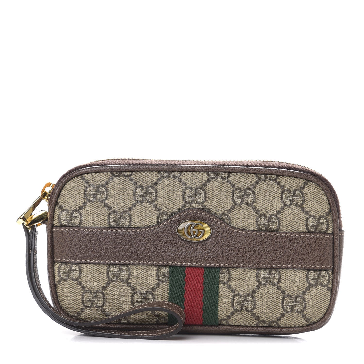 Gucci GG Supreme Monogram Ophidia Phone Case Wristlet Brown 1 of 7