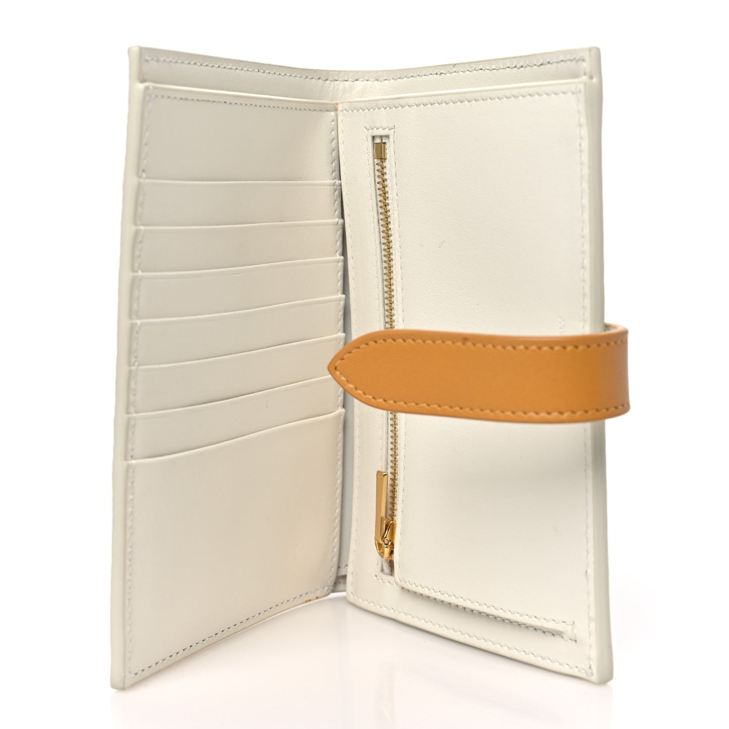 Grained Calfskin Medium Multifunction Strap Wallet White Ocre