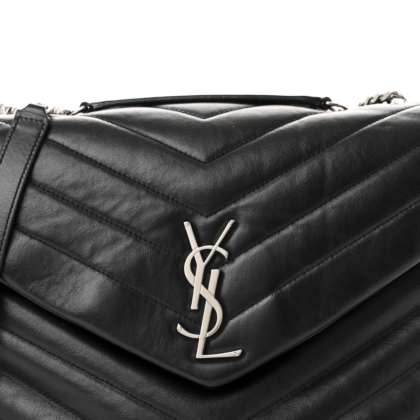 Calfskin Y Quilted Monogram Medium Loulou Chain Satchel Black