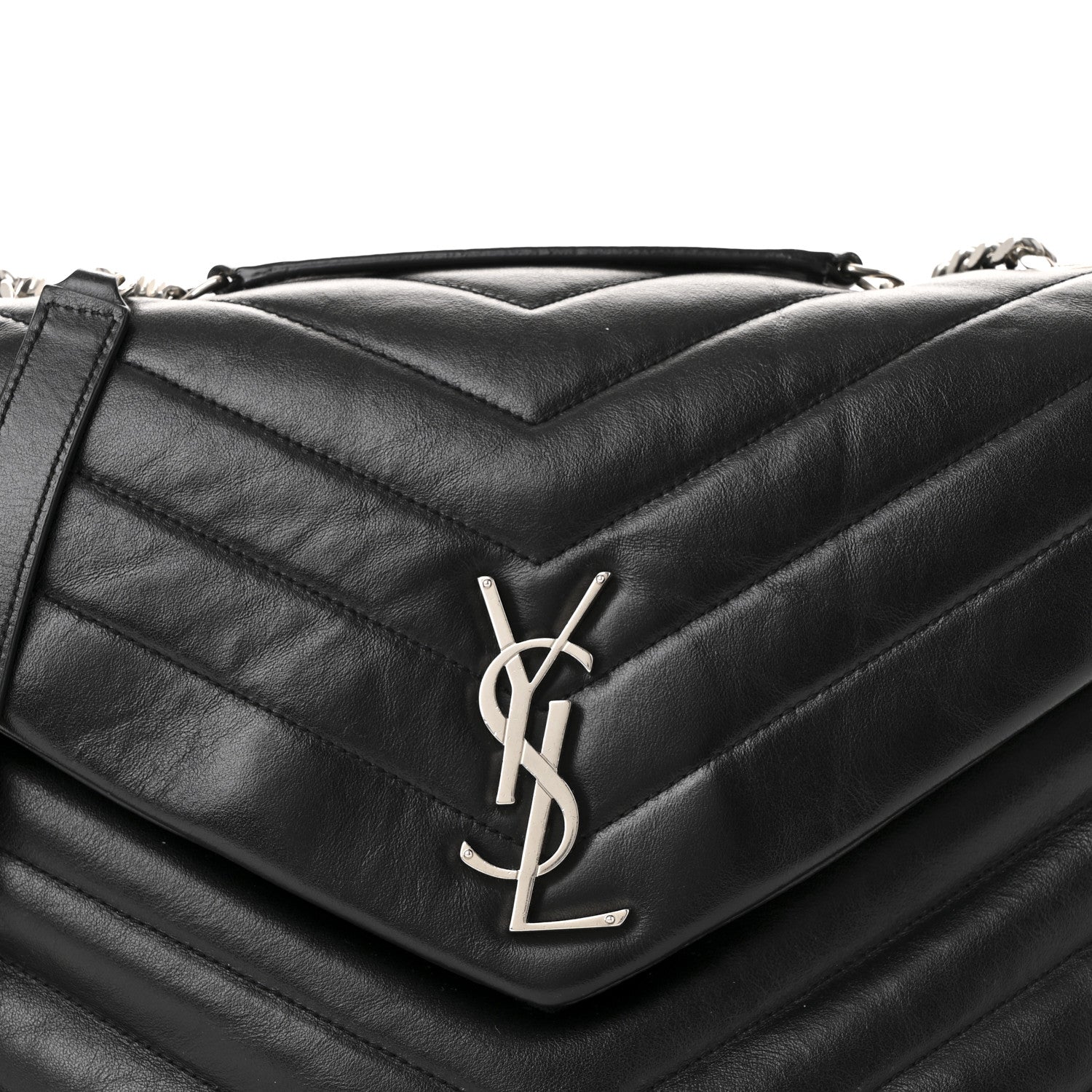 Saint Laurent Calfskin Y Quilted Monogram Medium Loulou Chain Satchel Black 14 of 25