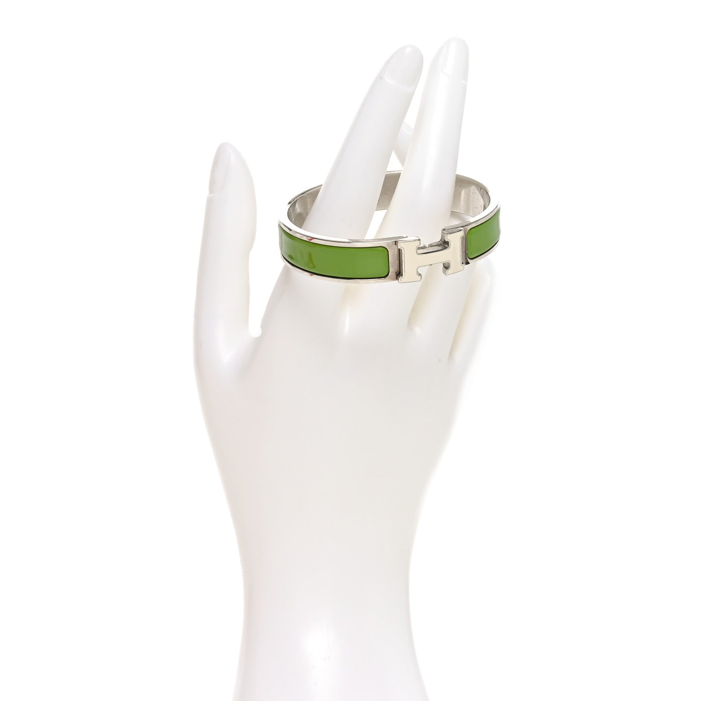 Enamel Narrow Clic Clac H Bracelet PM Vert Prairie White
