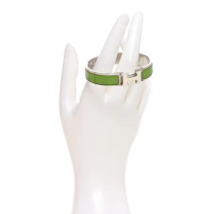 Hermes Enamel Narrow Clic Clac H Bracelet PM Vert Prairie White 2 of 5