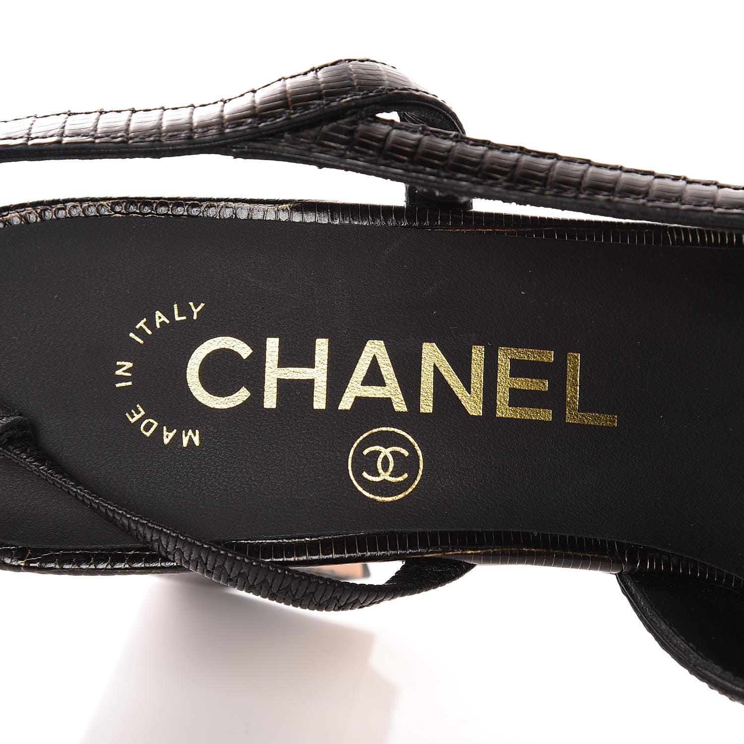 Chanel Lizard Grosgrain Cap Toe CC Slingback Pumps 37 Black 6 of 12