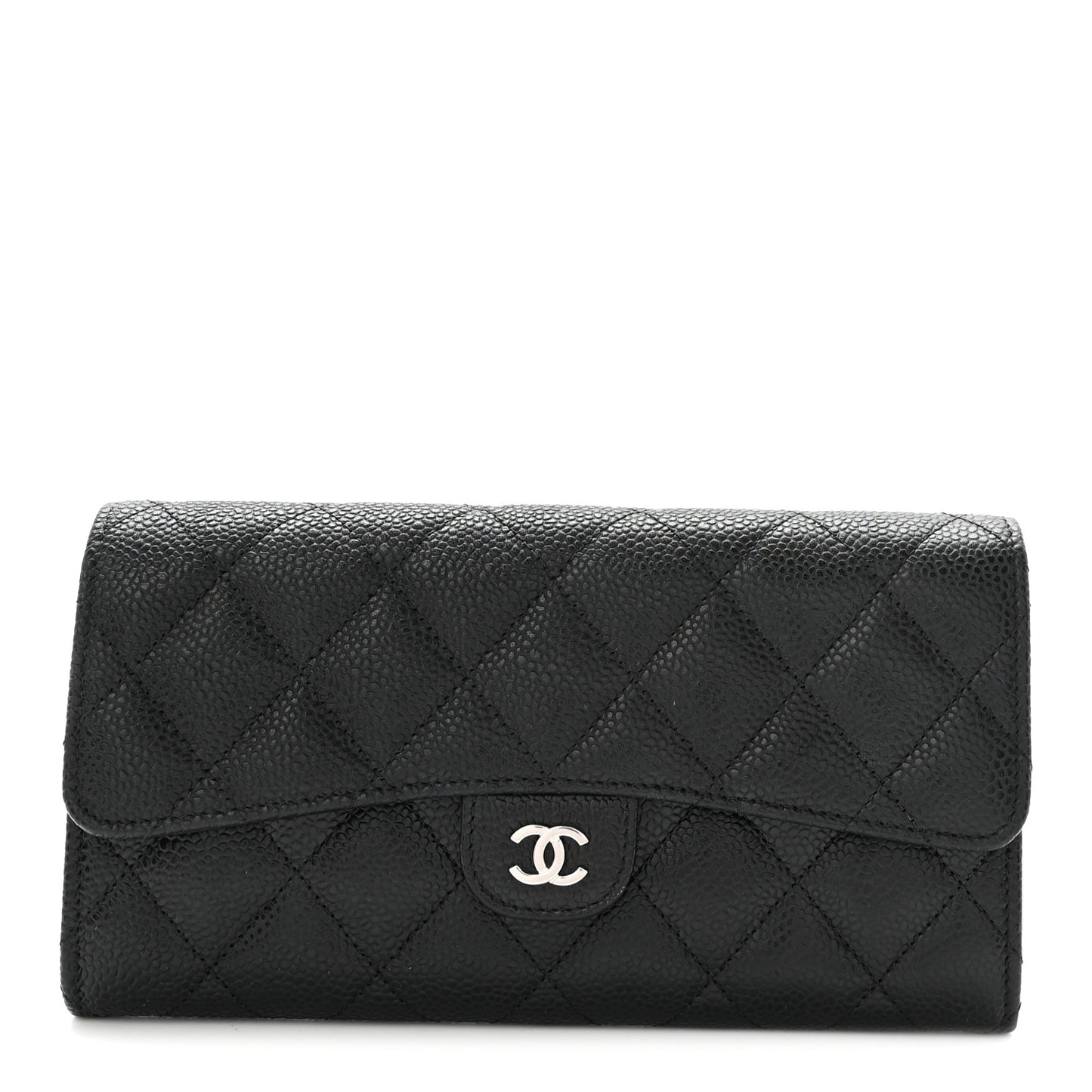 Caviar Quilted Large Gusset Flap Wallet Black
