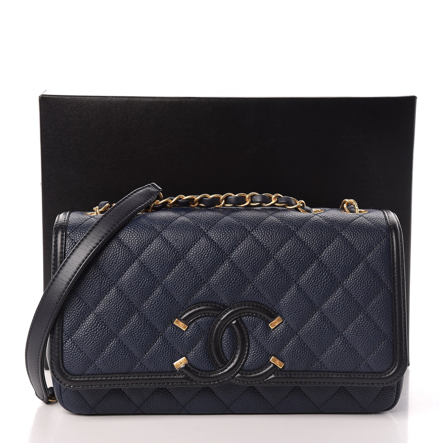 Caviar Quilted Medium CC Filigree Flap Navy Black