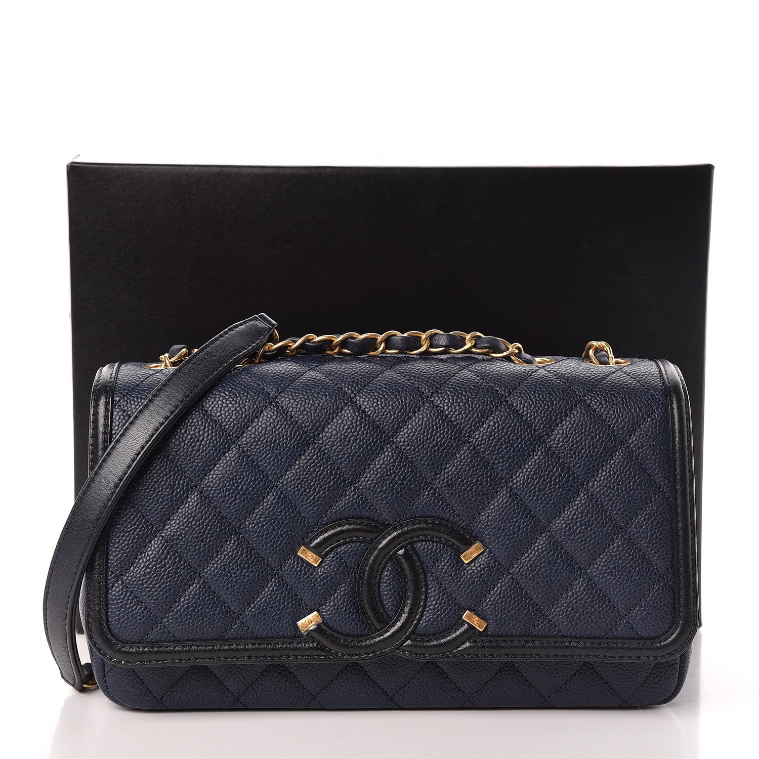 Chanel Caviar Quilted Medium CC Filigree Flap Navy Black 11 of 11