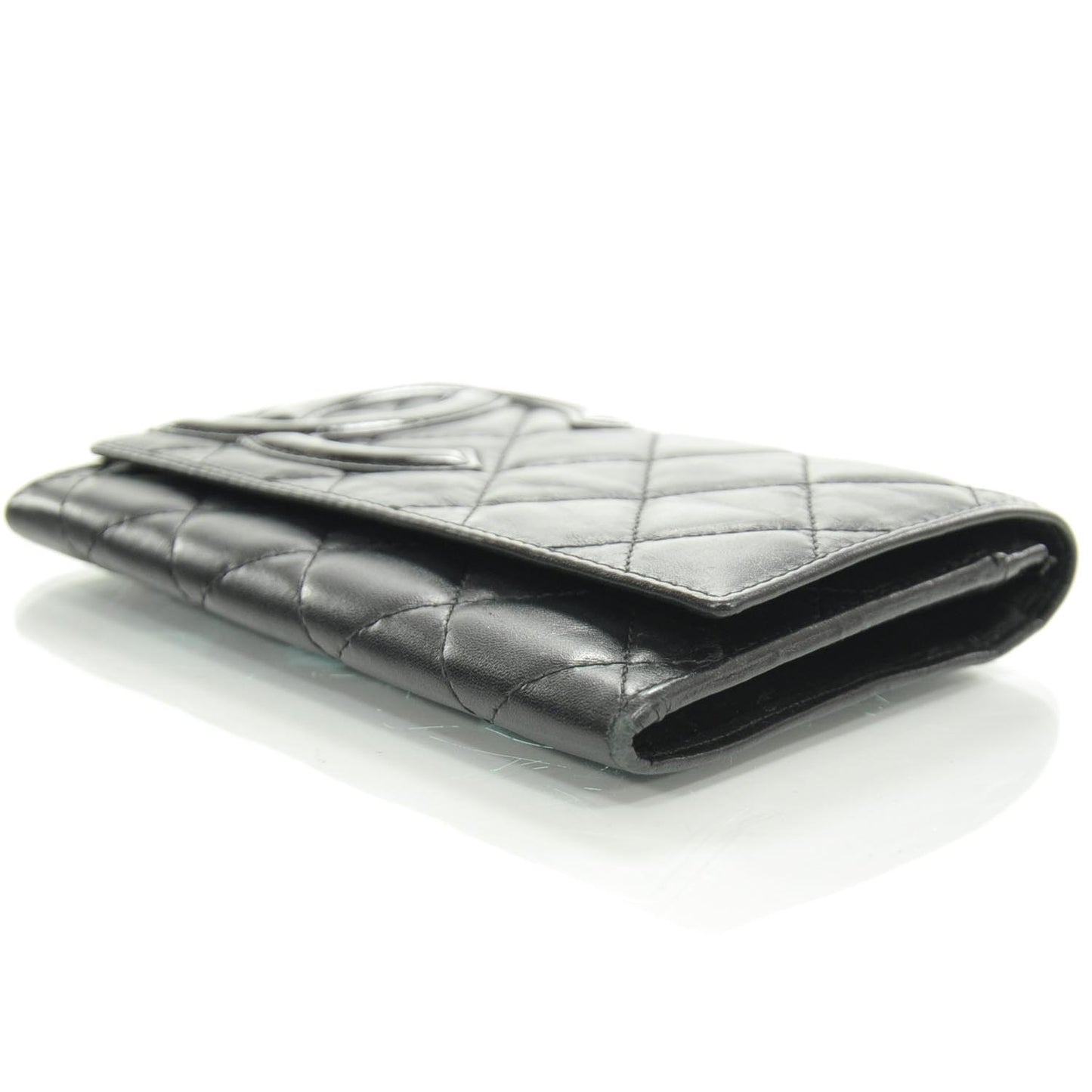 Calfskin Quilted Cambon Flap Wallet Black