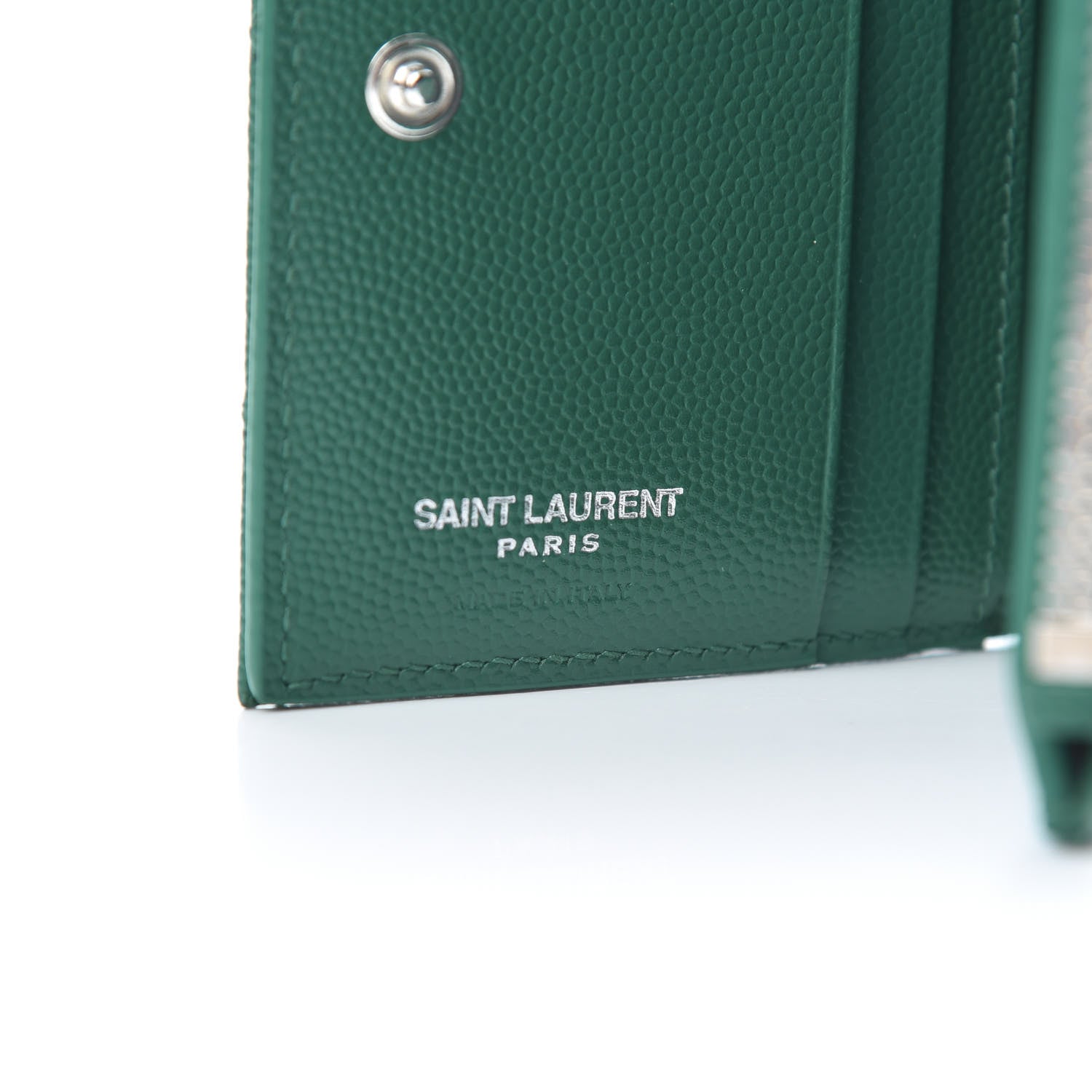 Saint Laurent Grain De Poudre Matelasse Chevron Monogram Zipped Card Case Malachite Green 6 of 8