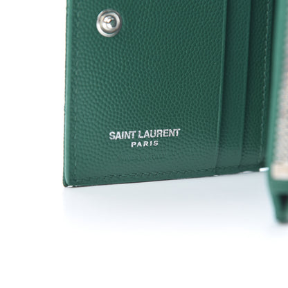 Saint Laurent Grain De Poudre Matelasse Chevron Monogram Zipped Card Case Malachite Green 6 of 8