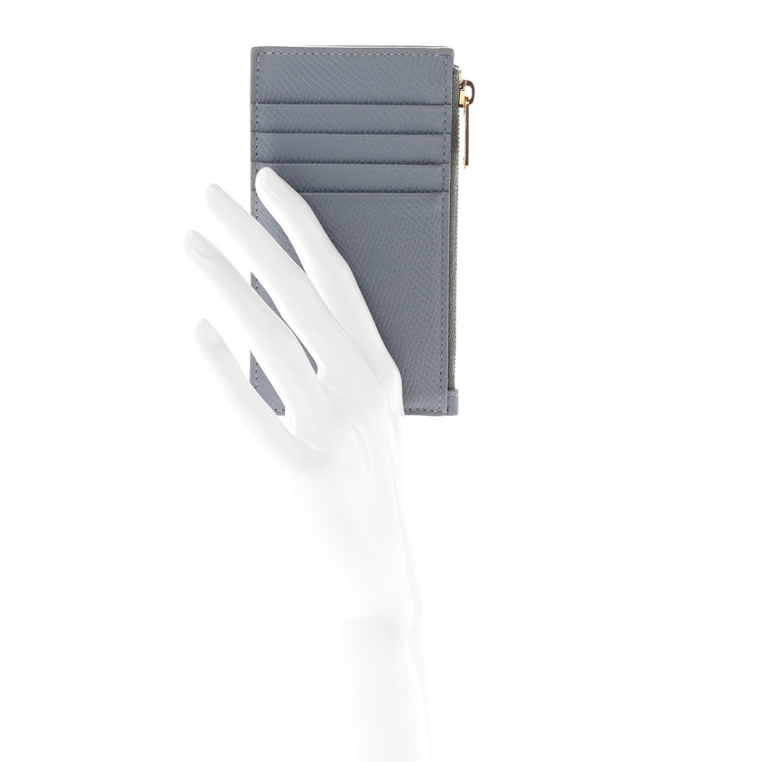 Celine Grained Calfskin Zipped Card Holder Grey 2 of 9