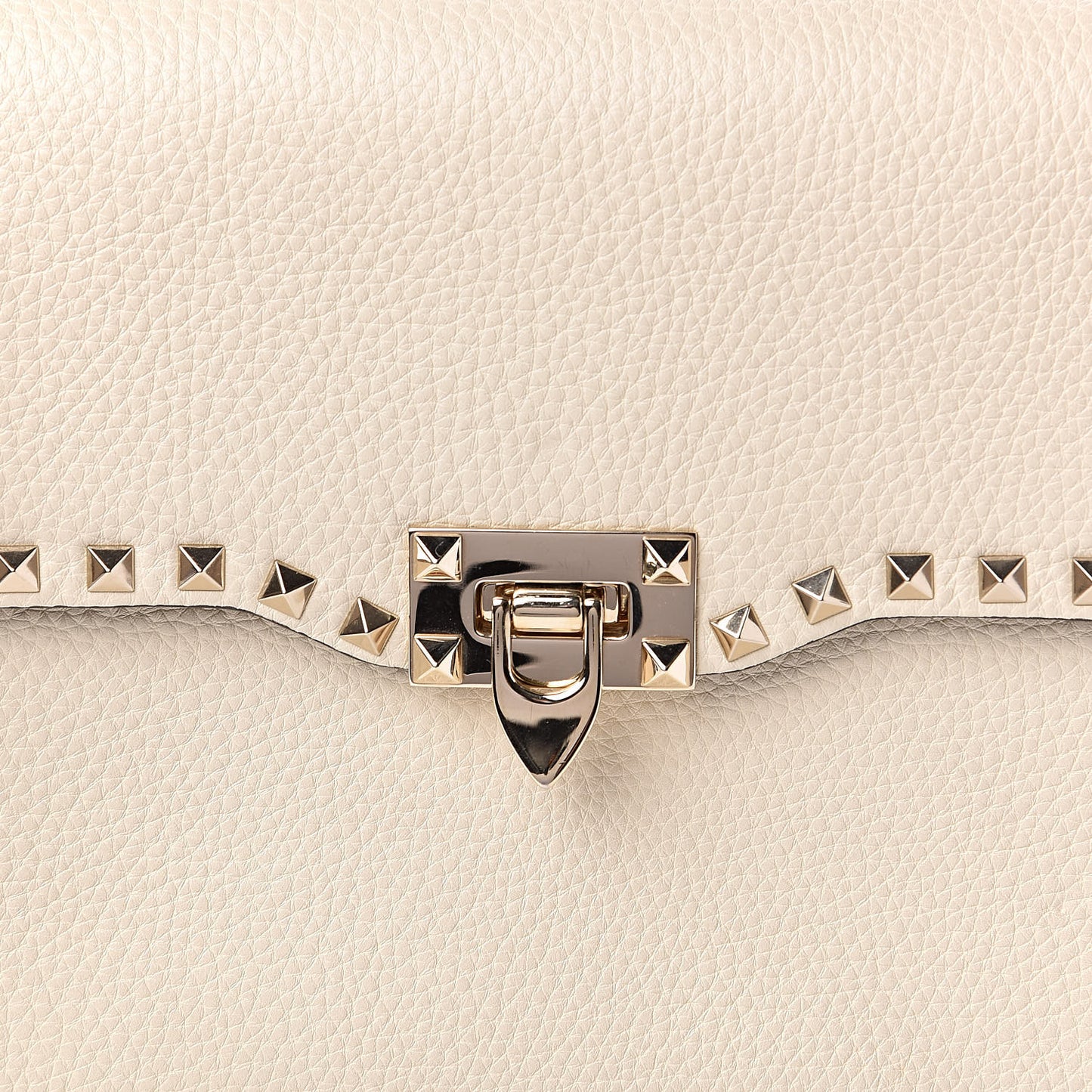 Grained Calfskin Rockstud Top Handle Flap Shoulder Bag Light Ivory