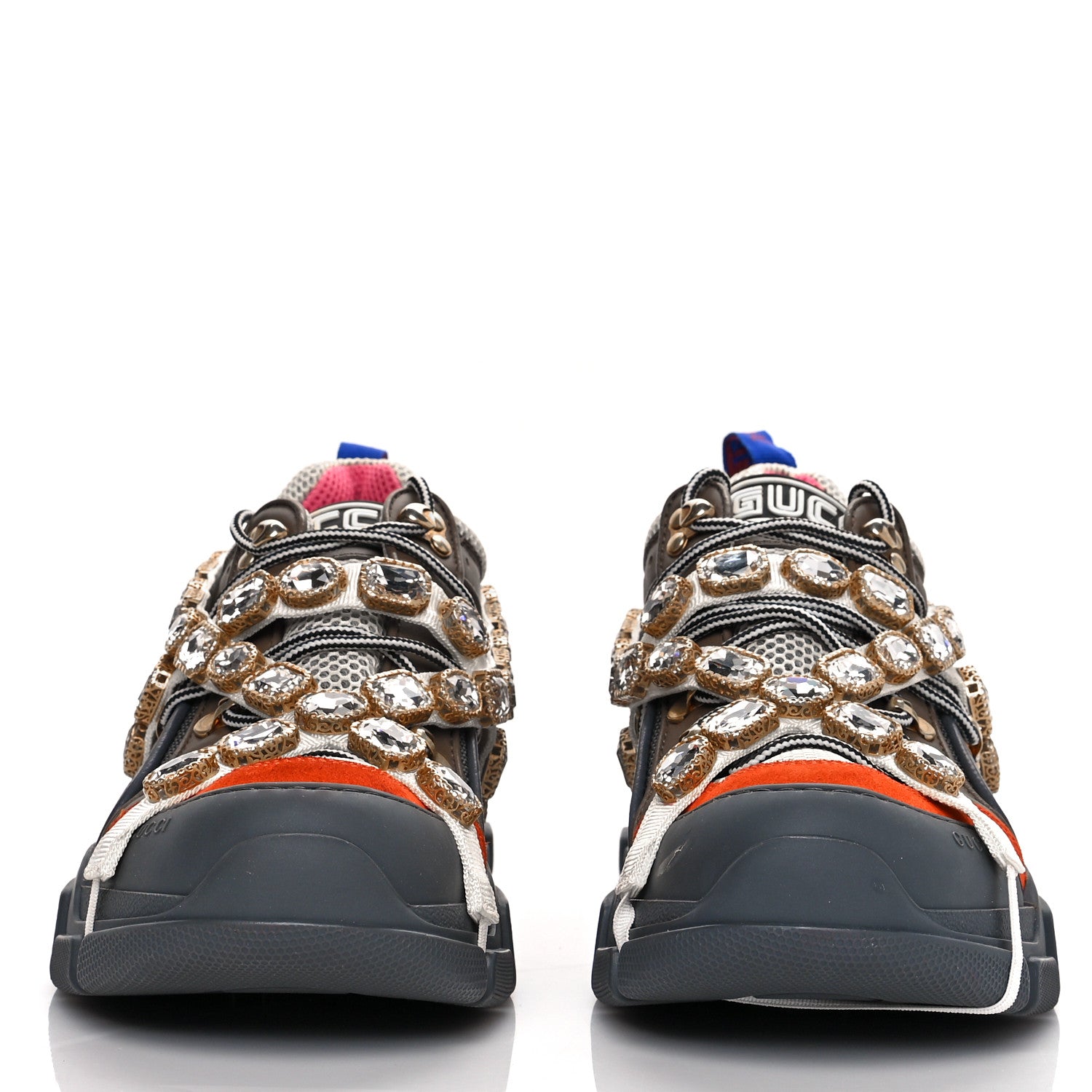 Gucci X SEGA Mesh Canvas Calfskin Removable Crystals Flashtrek Sneakers 9 White Box Pink Ardesia Loess 2 of 11