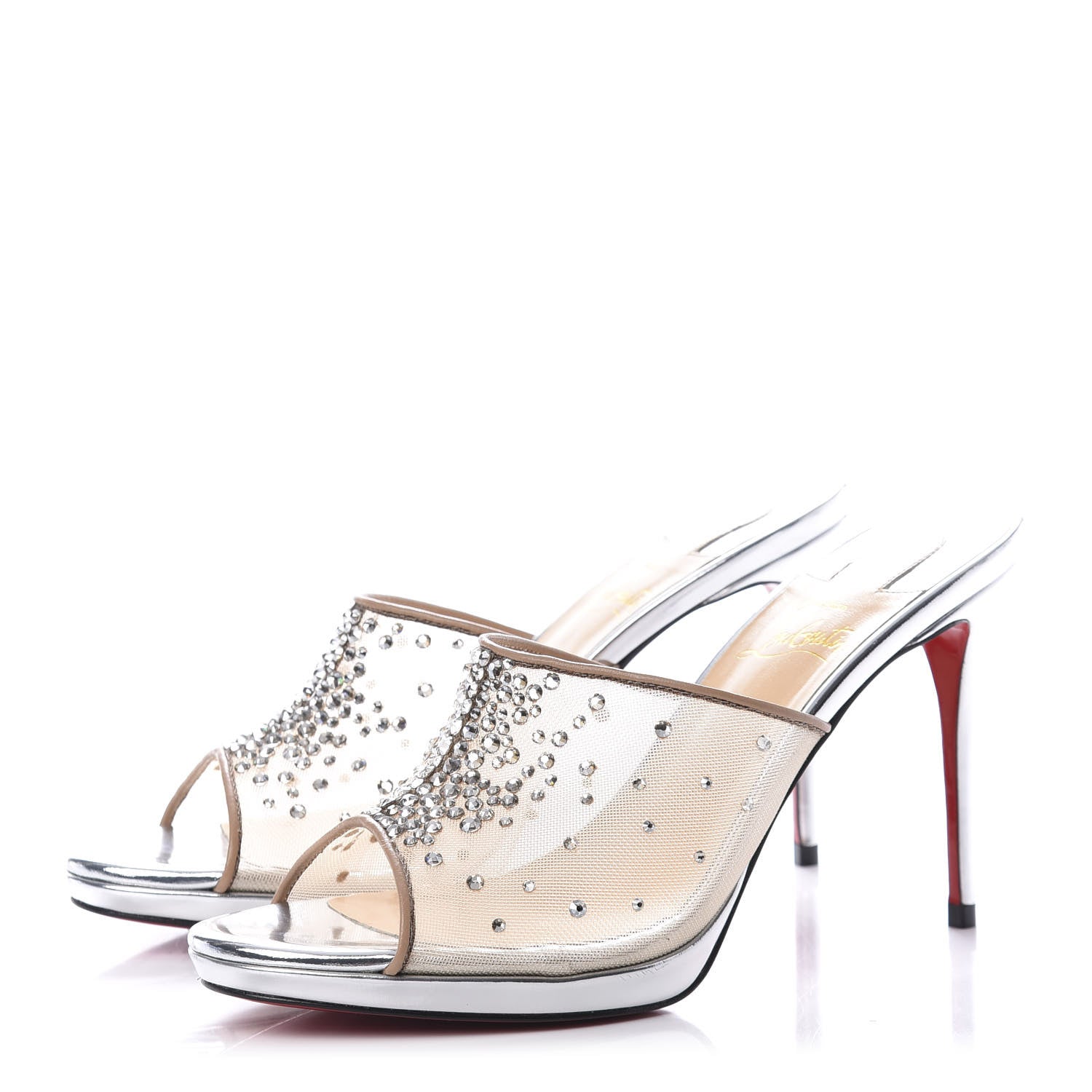Christian Louboutin Rete Nappa Specchio Violas 100 Mule 36.5 Version Silver 3 of 8