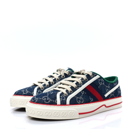 Gucci New Denim GG Monogram Web Womens 1977 Tennis Sneakers 38.5 Blue Tea Mystic White 3 of 8