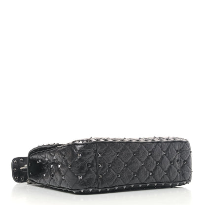 Valentino Garavani Craquele Nappa Medium Rockstud Spike Shoulder Bag Black 4 of 12