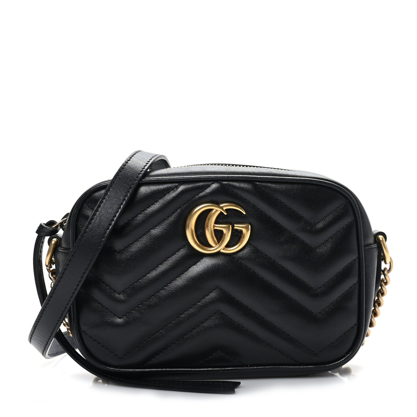 Calfskin Matelasse Mini GG Marmont Chain Shoulder Bag Black