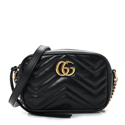 Gucci Calfskin Matelasse Mini GG Marmont Chain Shoulder Bag Black 1 of 10