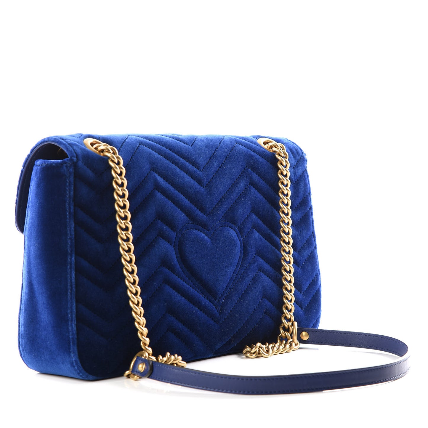 Velvet Matelasse Medium GG Marmont Shoulder Bag Cobalt Blue