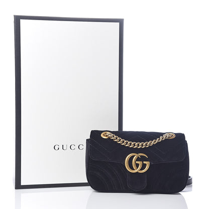 Gucci Velvet Matelasse Mini GG Marmont Shoulder Bag Black 10 of 10