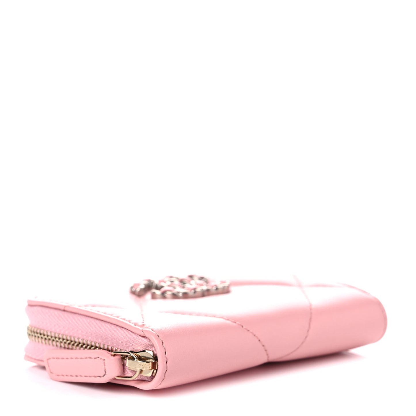 Lambskin Quilted Chanel 19 Zip Around Coin Purse Wallet Light Pink
