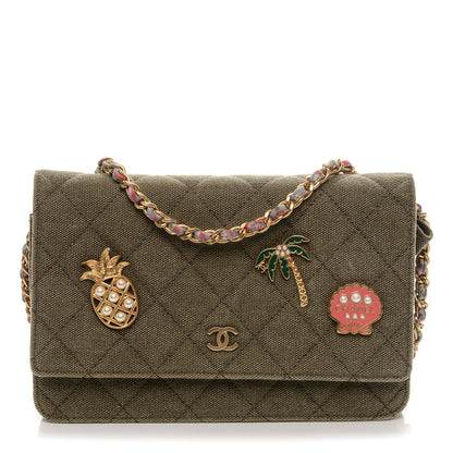 Chanel Canvas Quilted Coco Cuba Charms Wallet On Chain WOC Khaki 1 of 7