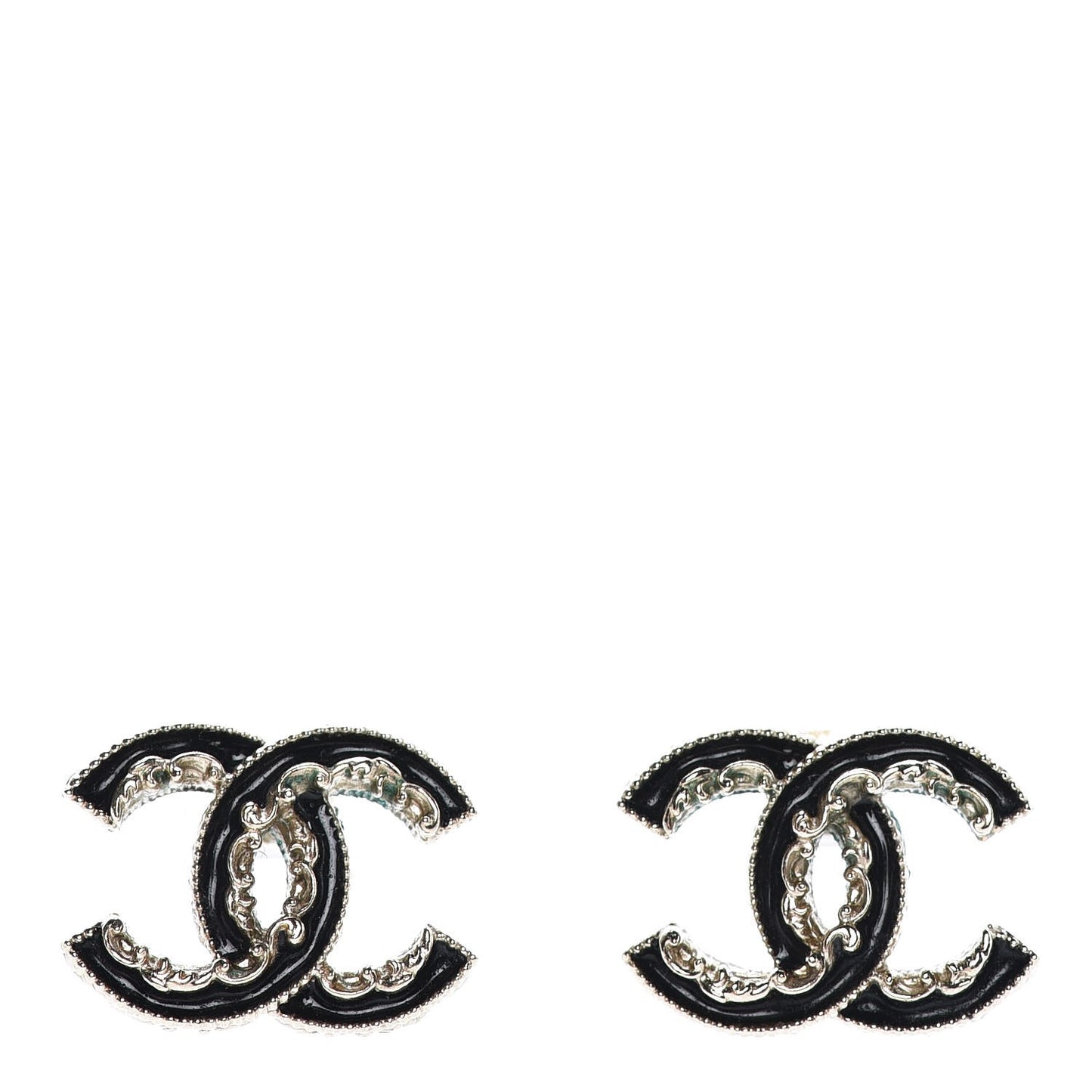Enamel CC Baroque Earrings Black Gold
