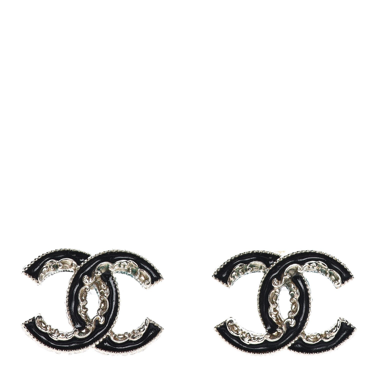 Chanel Enamel CC Baroque Earrings Black Gold 1 of 8