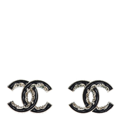 Chanel Enamel CC Baroque Earrings Black Gold 1 of 8