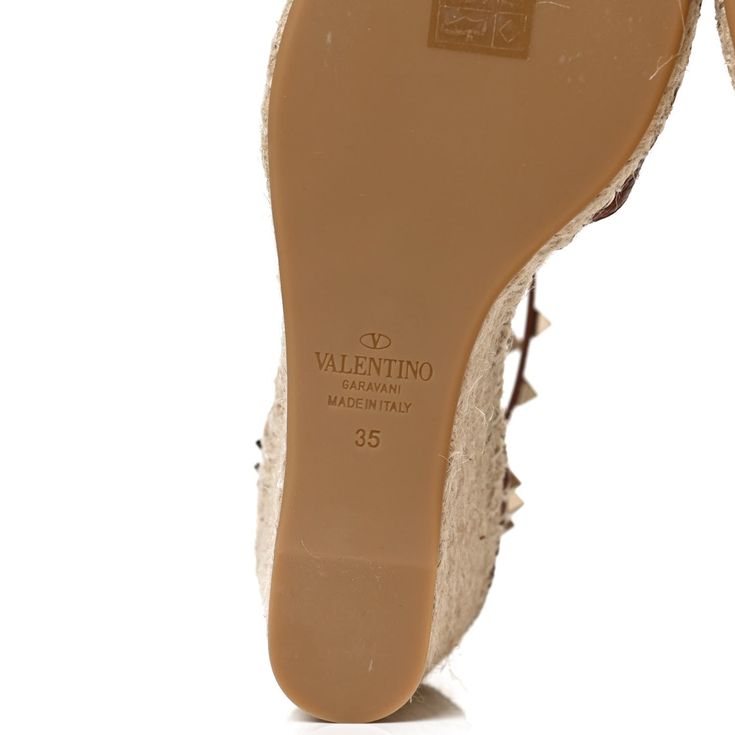 Valentino Garavani Grained Calfskin Rockstud Ankle Wrap Espadrille 15/85mm Wedges 35 Cuoio 8 of 9