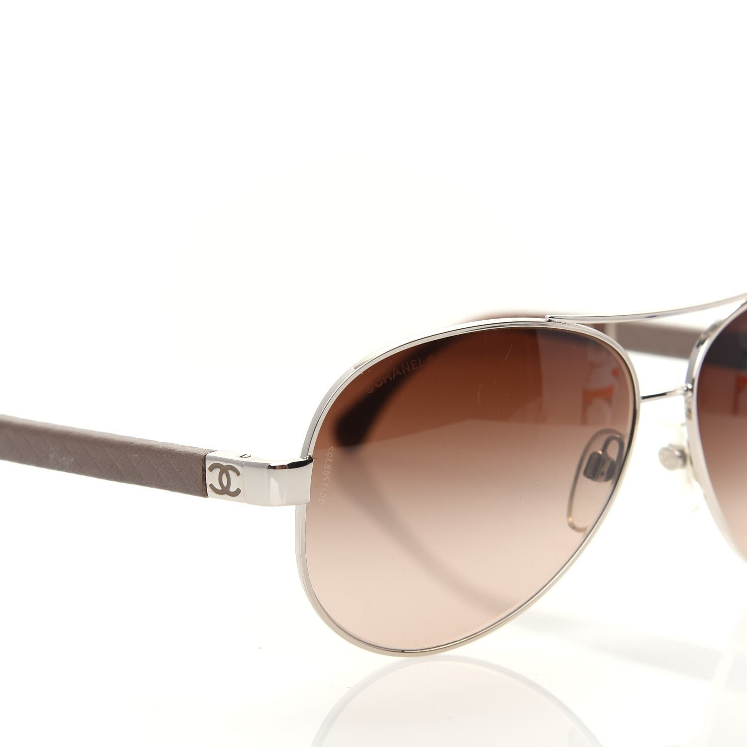 Chanel Lambskin Quilted CC Aviator Sunglasses 4195-Q Brown Gold 7 of 8