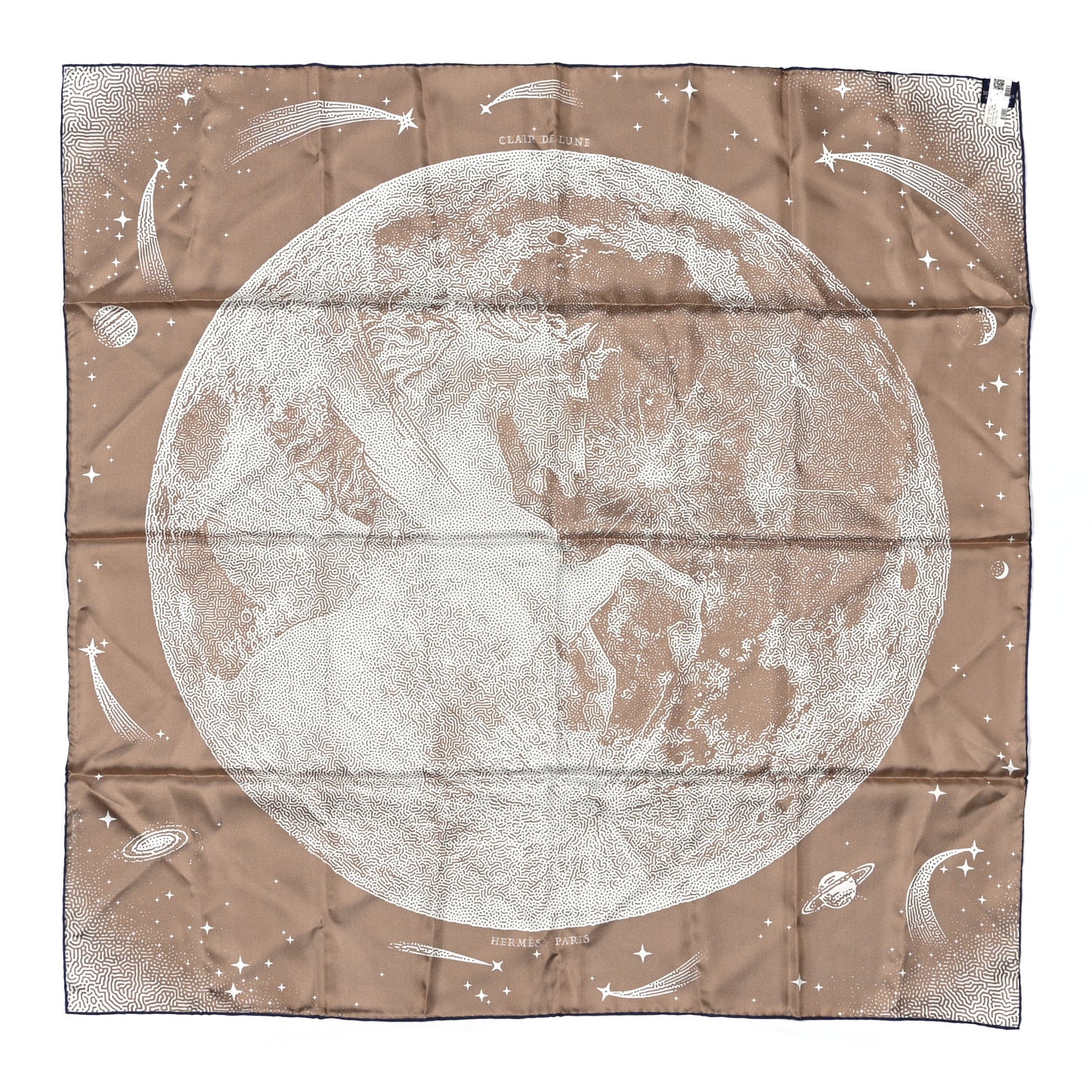 Silk Clair De Lune Double Face Scarf 90 Marine White Beige