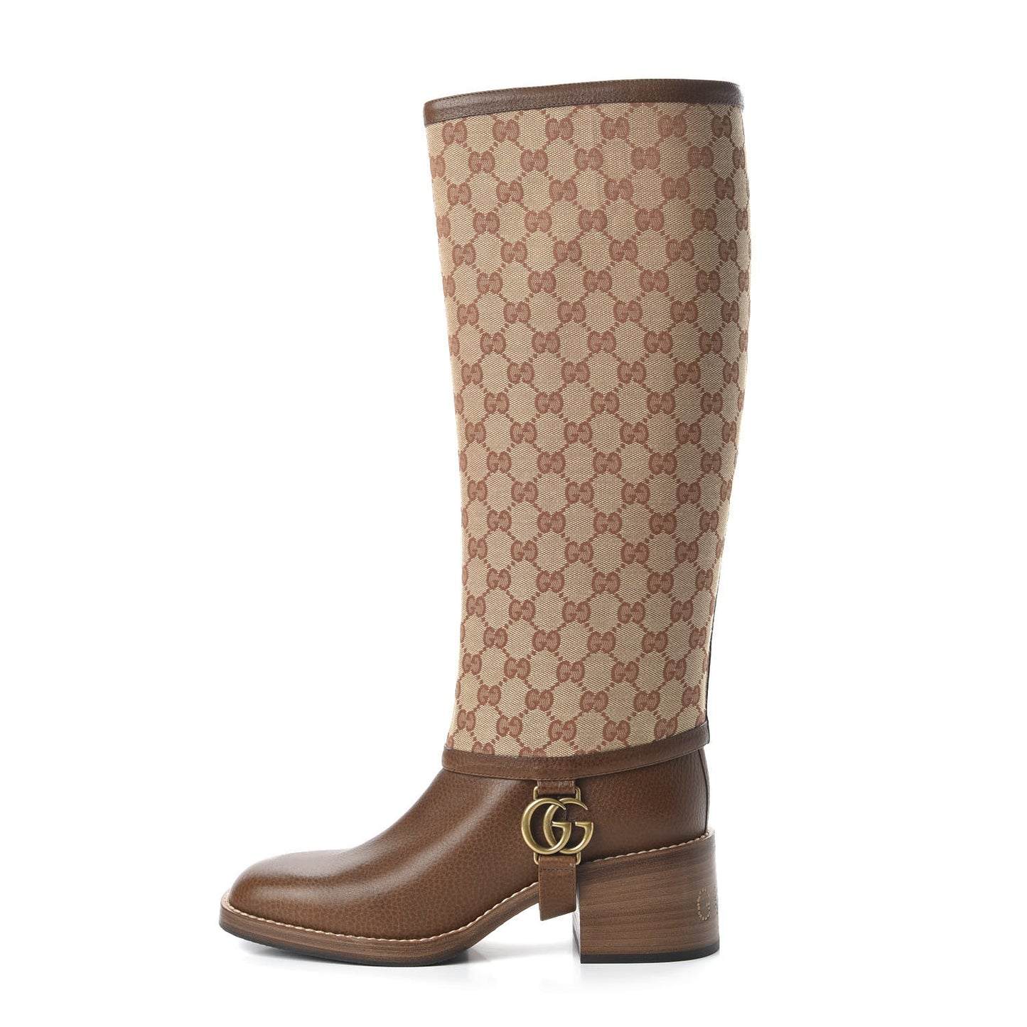 GG Monogram Calfskin Lola Tall Boots 40.5 Beige Ruggine Cuir