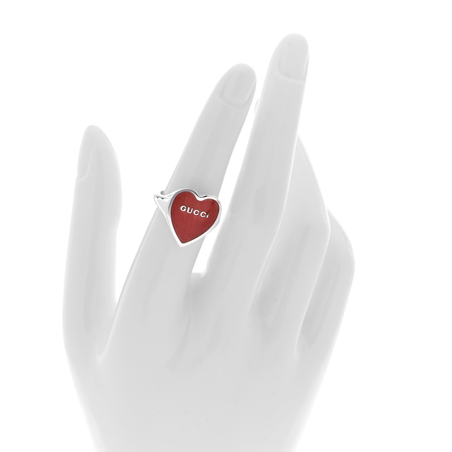 Gucci Sterling Silver Enamel Heart Ring Red 54 6.75 2 of 4