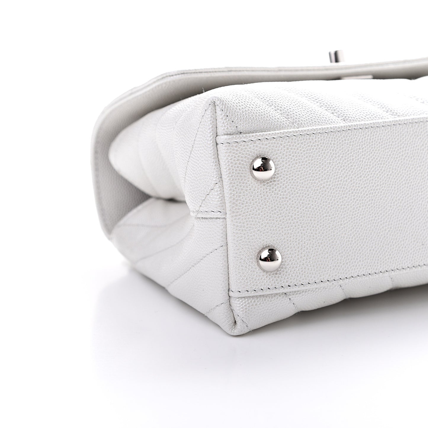 Iridescent Caviar Chevron Quilted Mini Coco Handle Flap White
