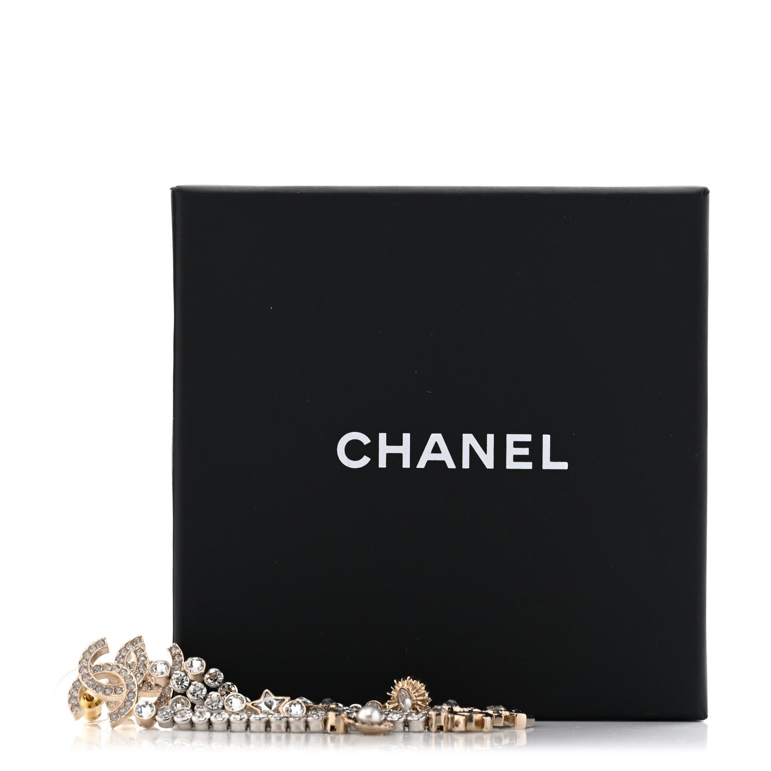 Chanel Crystal Pearl CC Shell Drop Earrings Light Gold 5 of 5