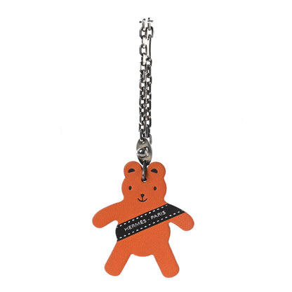 Hermes Tadelakt Berlin Teddy Bear Key Chain Bag Charm Orange 1 of 3