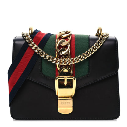 Gucci Calfskin Mini Sylvie Chain Shoulder Bag Black 1 of 15