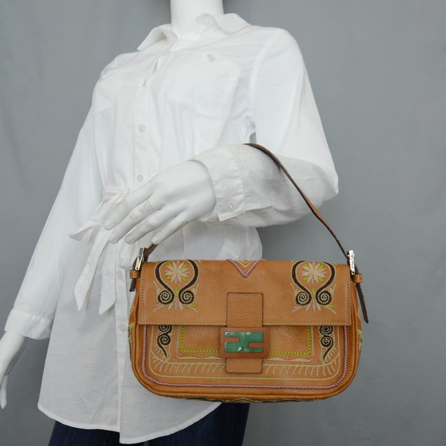 Fendi Leather Embroidered Baguette 2 of 11