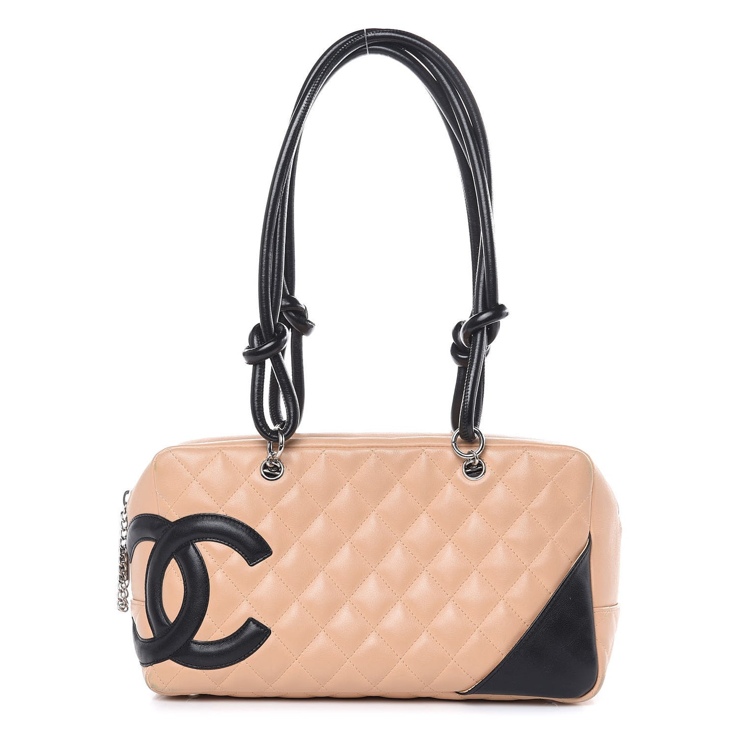 Calfskin Quilted Large Cambon Bowler Beige Black