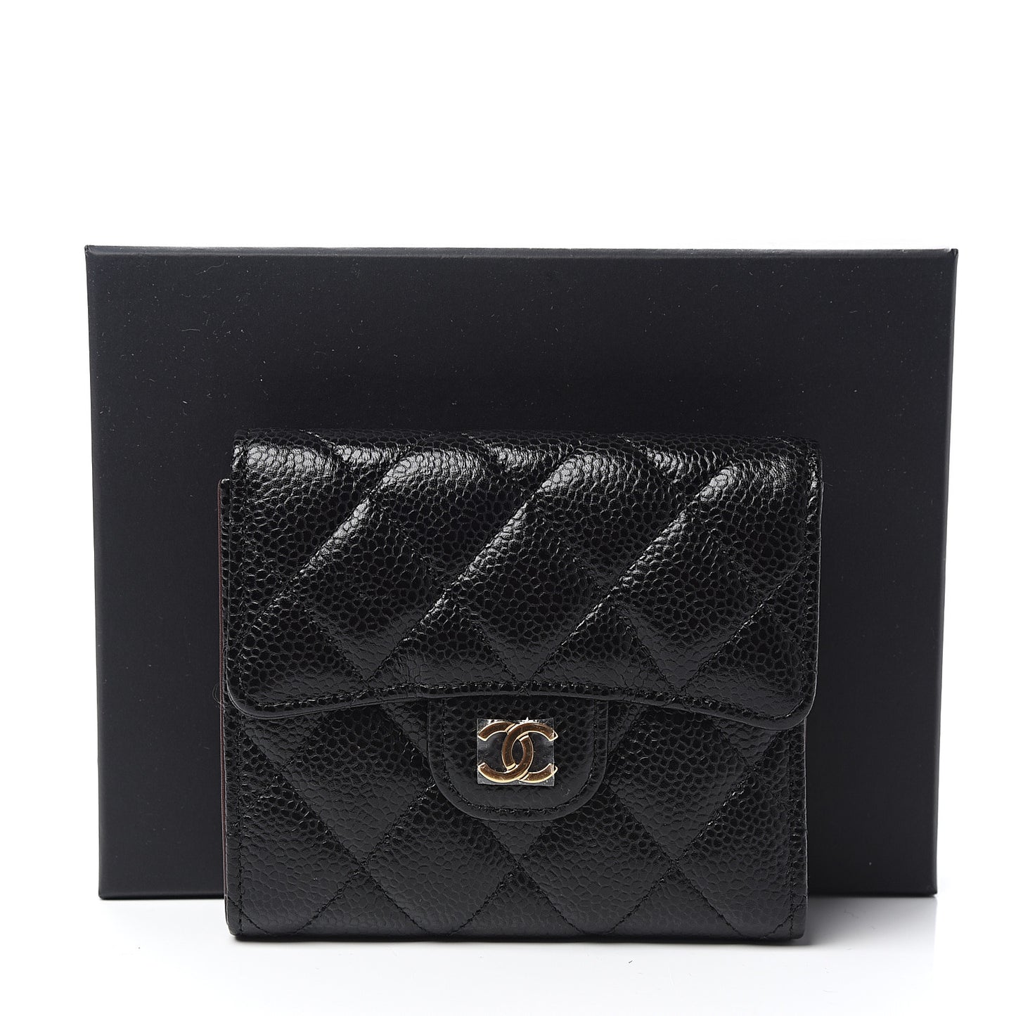 Caviar Quilted Compact Flap Wallet Black