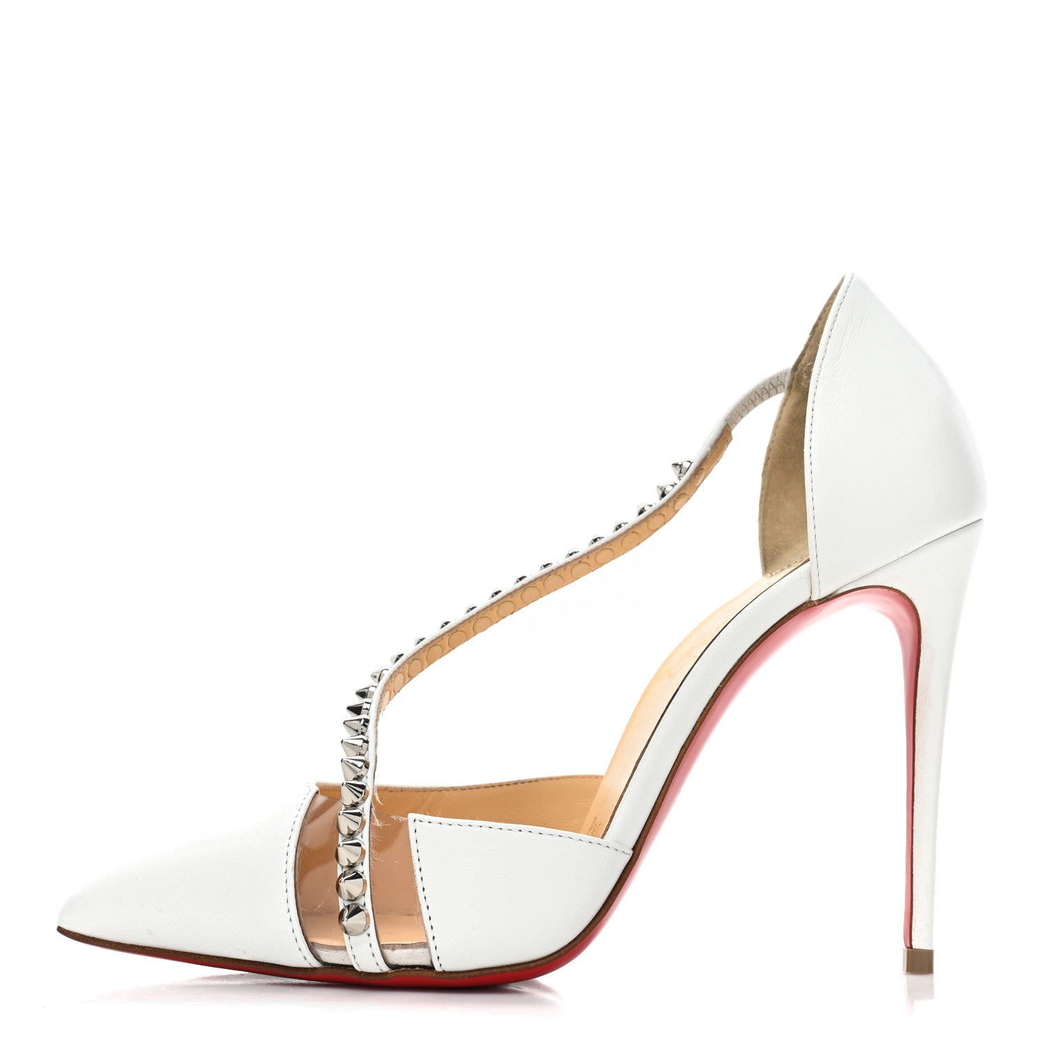 Christian Louboutin Kid PVC Spike Cross 100 Pumps 35 White Silver 1 of 17