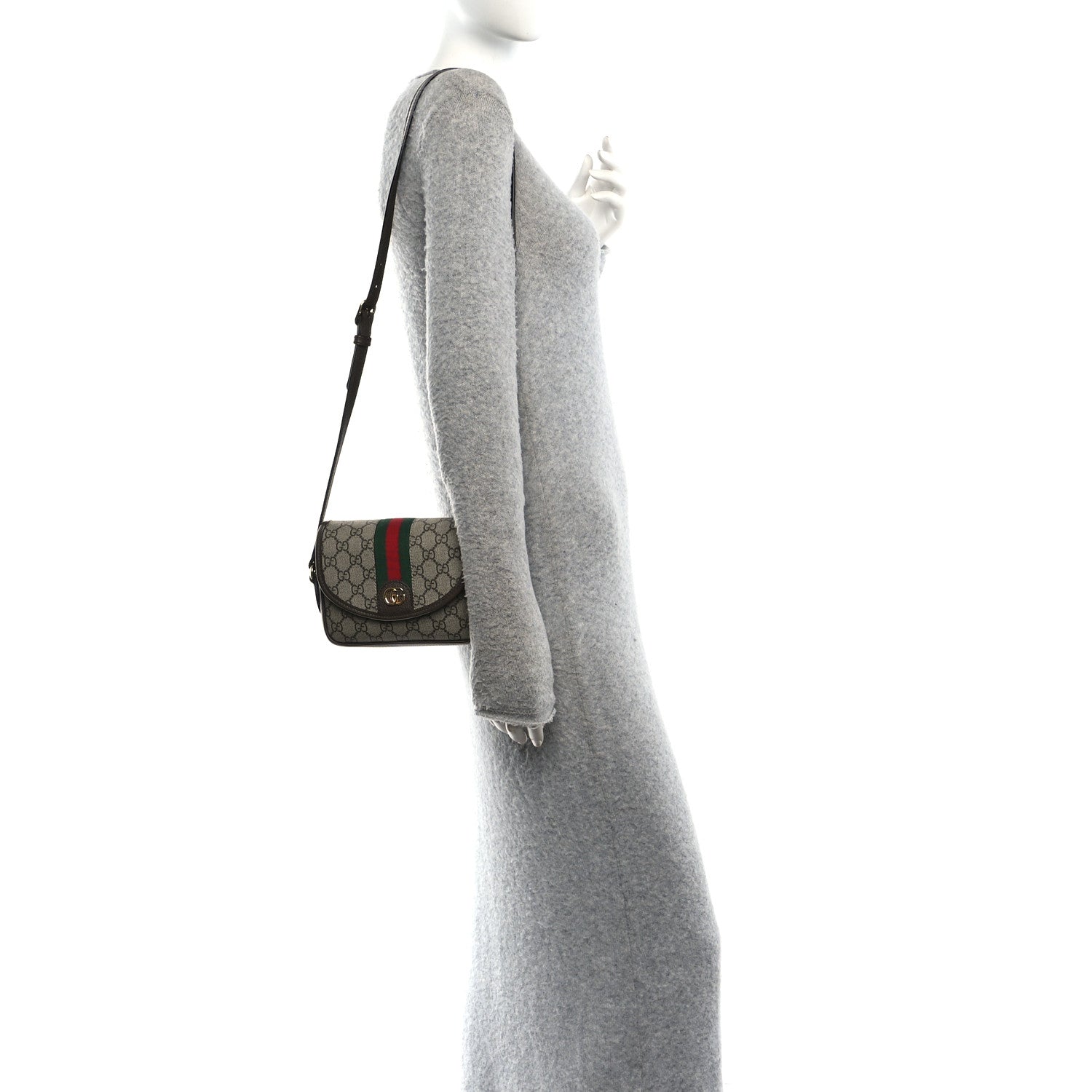 Gucci GG Supreme Monogram Textured Dollar Calfskin Mini Ophidia Flap Shoulder Bag Beige Ebony New Acero 2 of 10