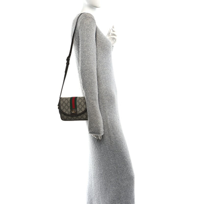 Gucci GG Supreme Monogram Textured Dollar Calfskin Mini Ophidia Flap Shoulder Bag Beige Ebony New Acero 2 of 10